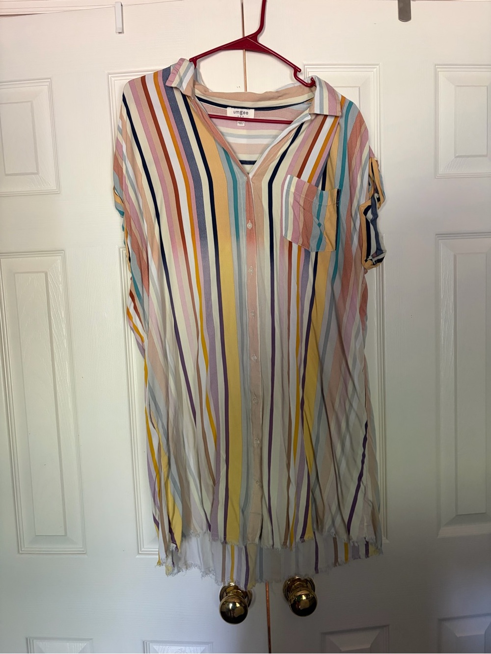 Striped Button-Front Shirt Dress in Pastel Multi
